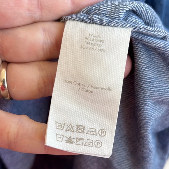 Boden Frill Ruffle Indigo Denim Cotton Button Down Blouse sz 8 - Picture 8 of 9